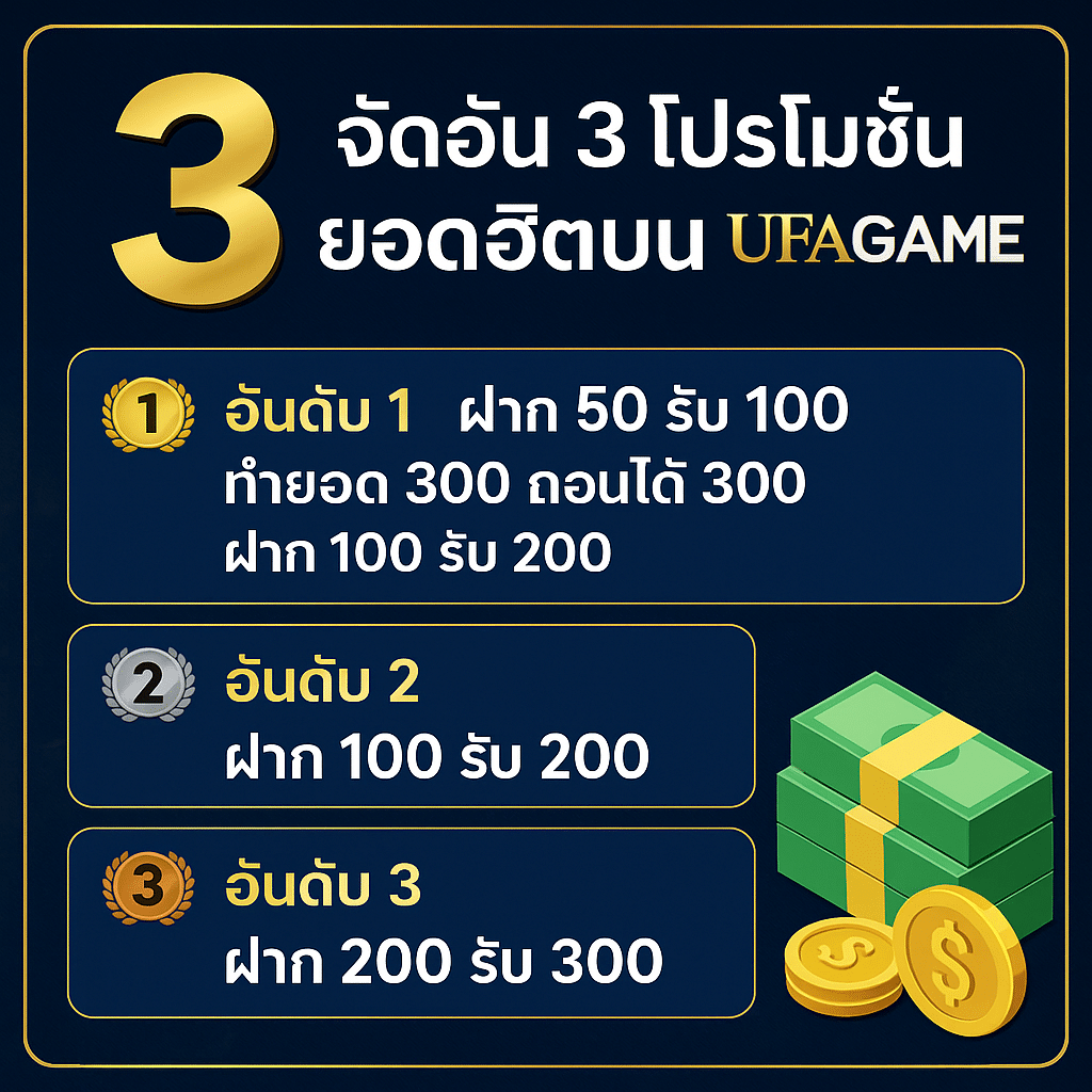จัดอันดับ 3 โปรโมชั่นยอดฮิตบน UFAGAME ประจำเดือนกรกฎาคม 2568 บอกเลยคุ้มทั้งนั้น!